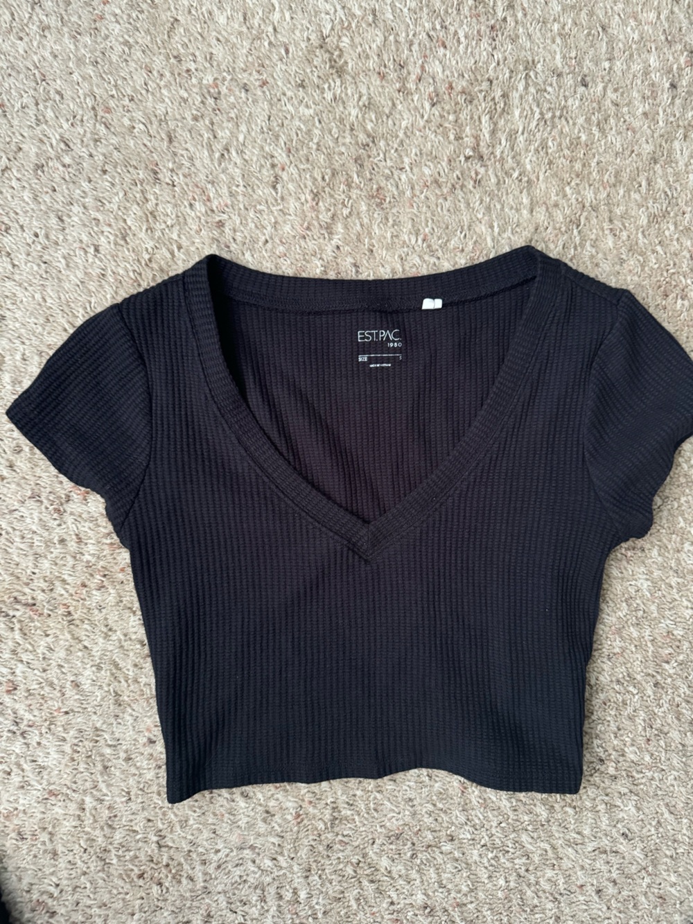 Navy blue Ribbed V-Neck crop top